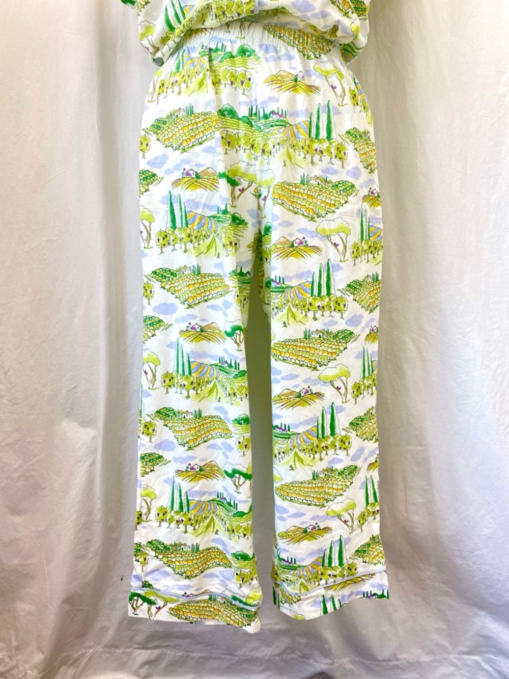 BedHead Pajamas "Wine Country" vineyard Green White Stretch Jersey Cropped MED - Picture 8 of 17